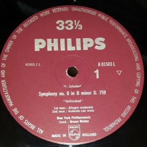 Schubert Symphony No. 8 / 5 Bruno Walter Philips A 01503 L LP EX