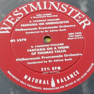Vaughan Williams Norfolk Rhapsody  Etc Boult Westminster ‎WL 5270 lp 1954